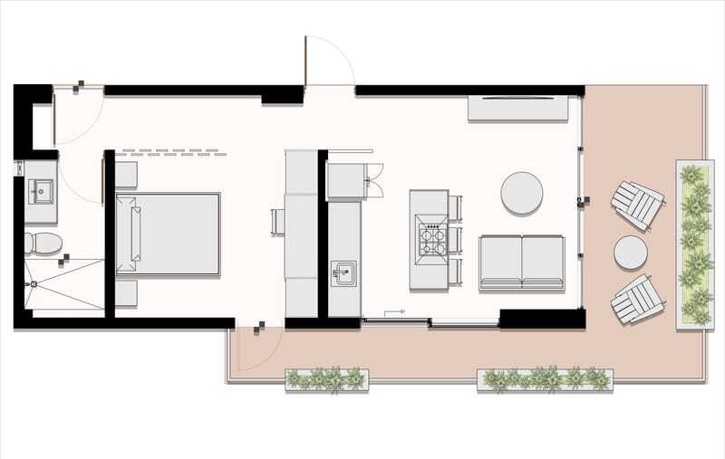 Render interior del modelo Estudio de Rosa Palmar