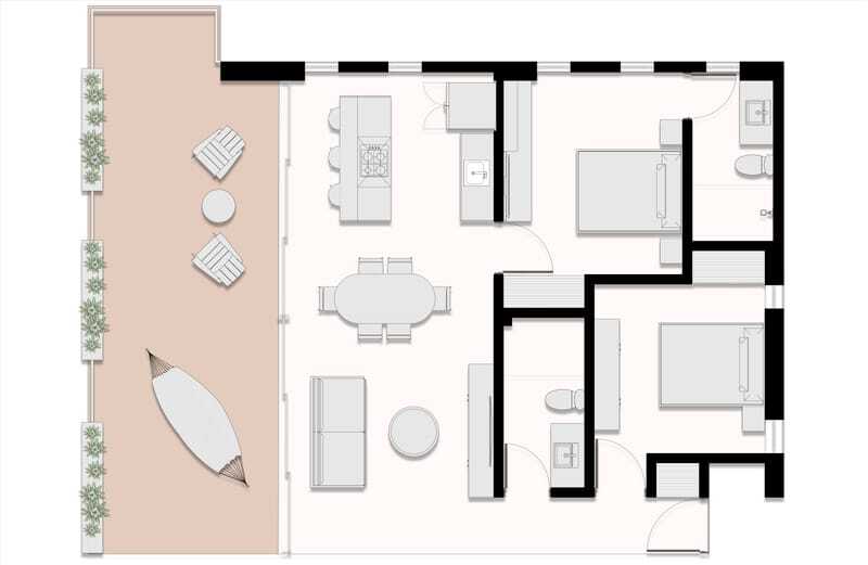 Render interior del modelo Mod A de Rosa Palmar