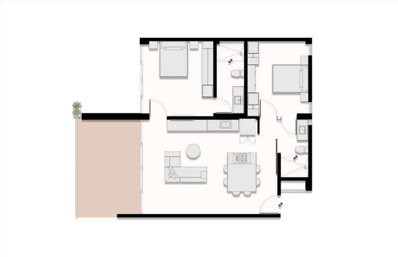 Render interior del modelo Mod B de Rosa Palmar