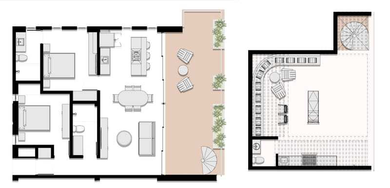 Render interior del modelo PH A de Rosa Palmar