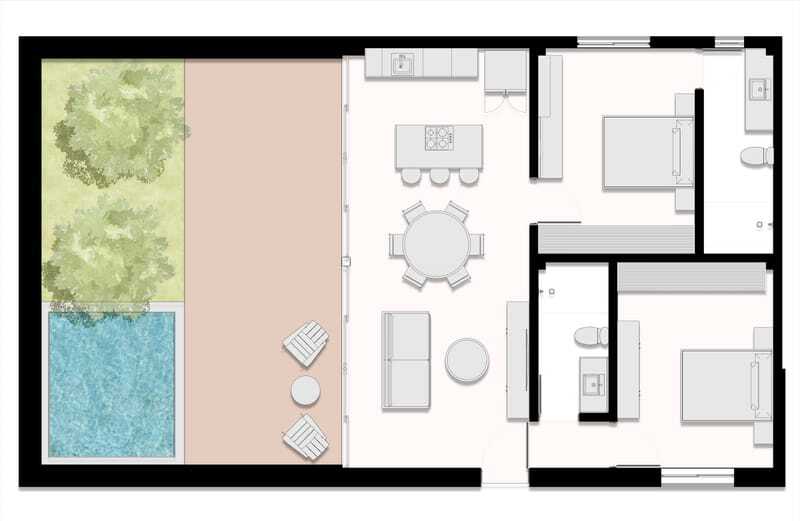 Render interior del modelo Villa 1 de Rosa Palmar