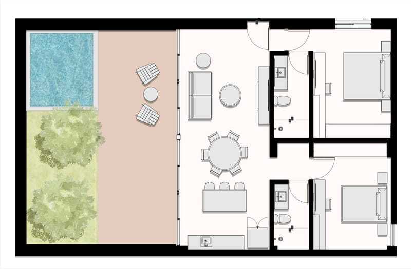 Render interior del modelo Villa 2 de Rosa Palmar