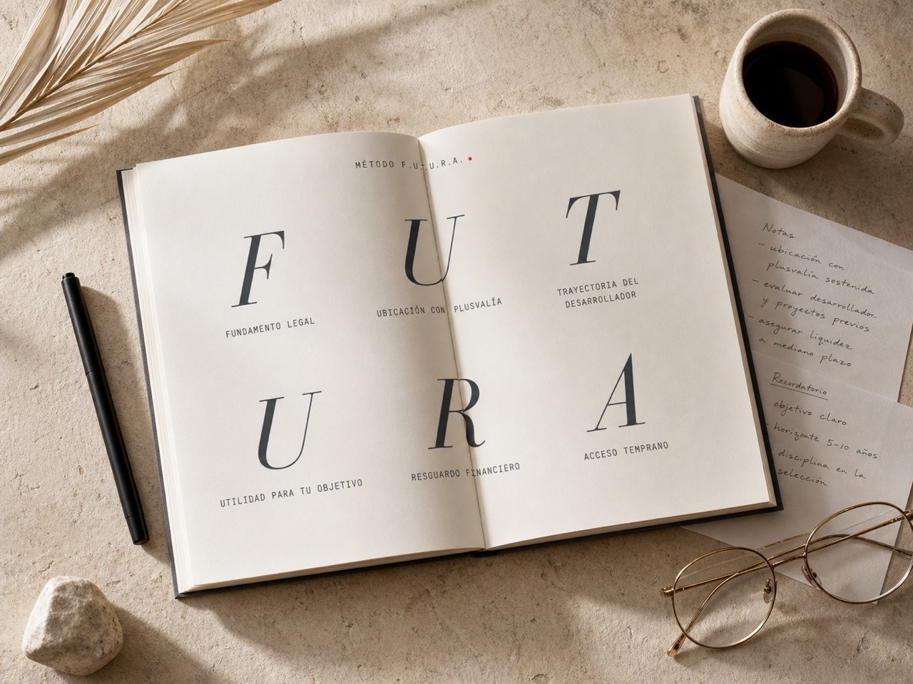 Cuaderno con las 6 letras del método F.U.T.U.R.A. impreso